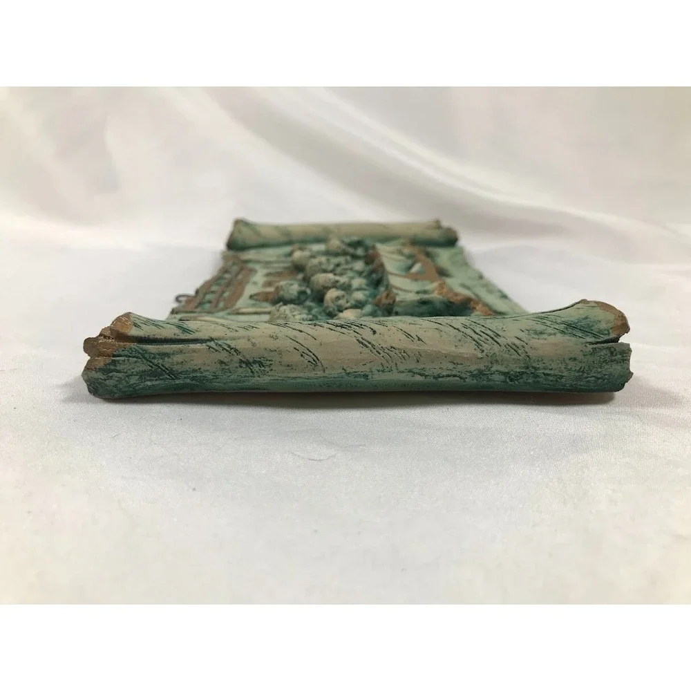 Vintage Last Supper 3D Relief Wall Plaque Scroll Design Teal Gold Religious Art